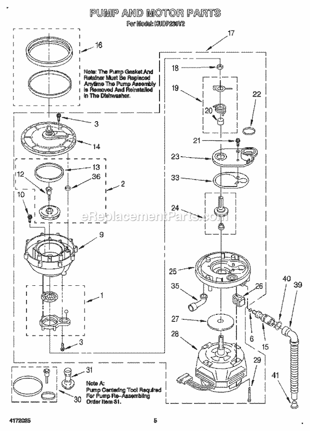 KitchenAid KUDP230Y2 Dishwasher Pump and Motor Diagram