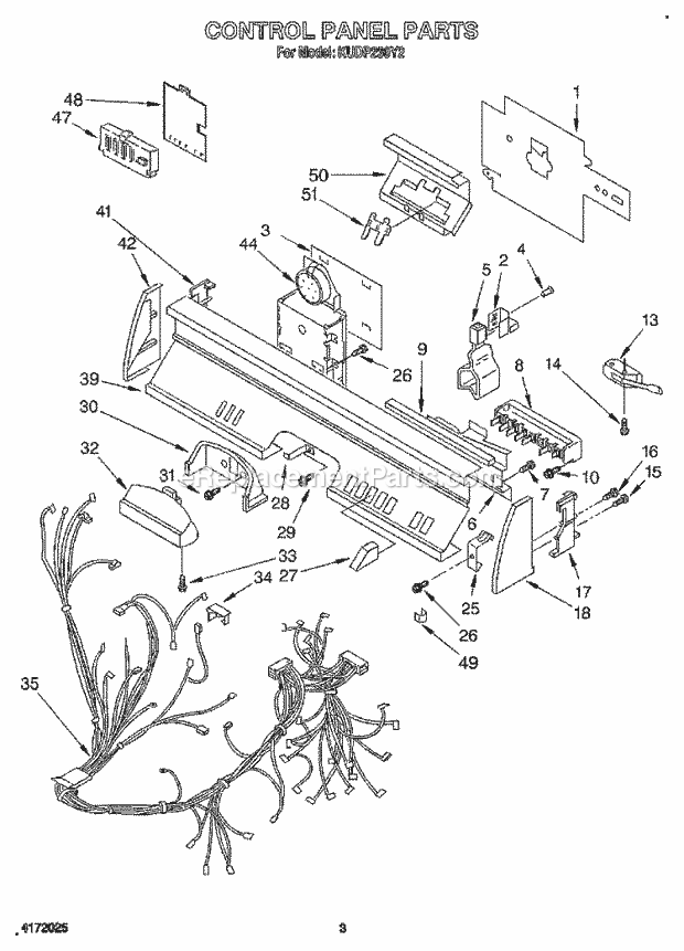 KitchenAid KUDP230Y2 Dishwasher Control Panel, Lit/Optional Diagram