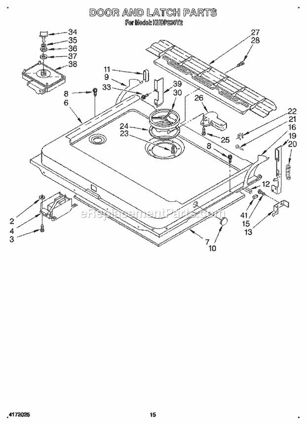 KitchenAid KUDP230Y2 Dishwasher Door and Latch Diagram