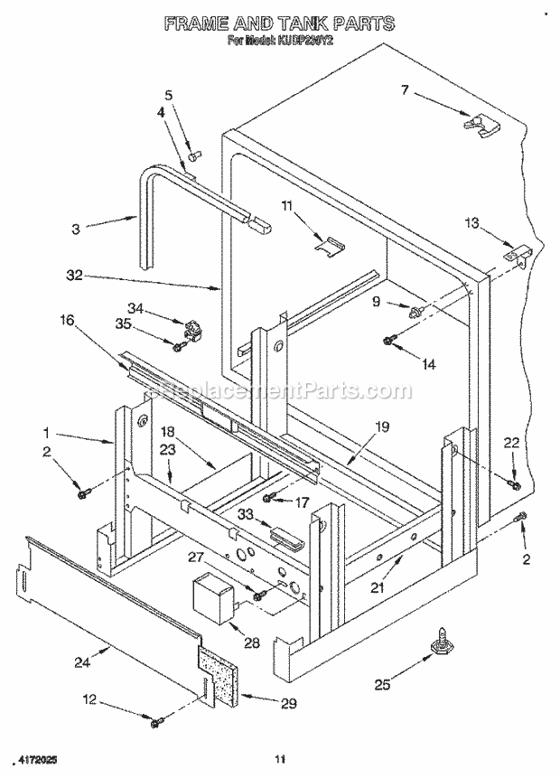 KitchenAid KUDP230Y2 Dishwasher Frame and Tank Diagram