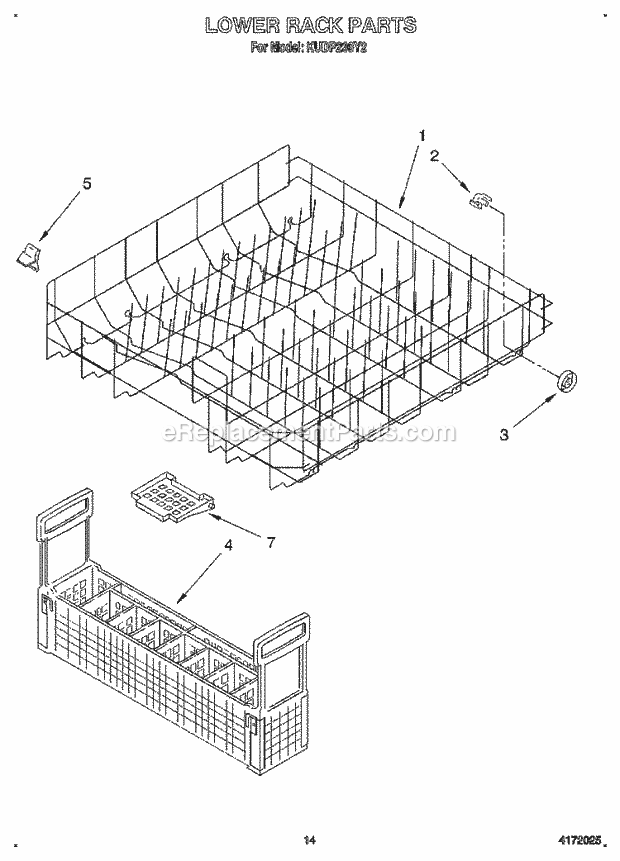 KitchenAid KUDP230Y2 Dishwasher Lower Rack Diagram