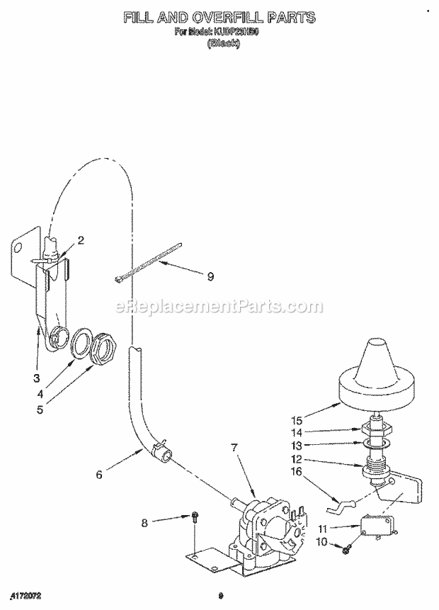 KitchenAid KUDP23HB0 Dishwasher Fill and Overfill Diagram