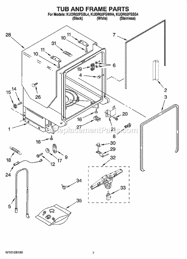 KitchenAid KUDR02FSBL4 Dishwasher Tub and Frame Parts Diagram