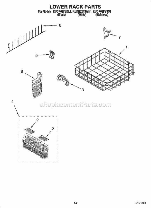 KitchenAid KUDR02FSSS1 Dishwasher Lower Rack Parts, Optional Parts (Not Included) Diagram