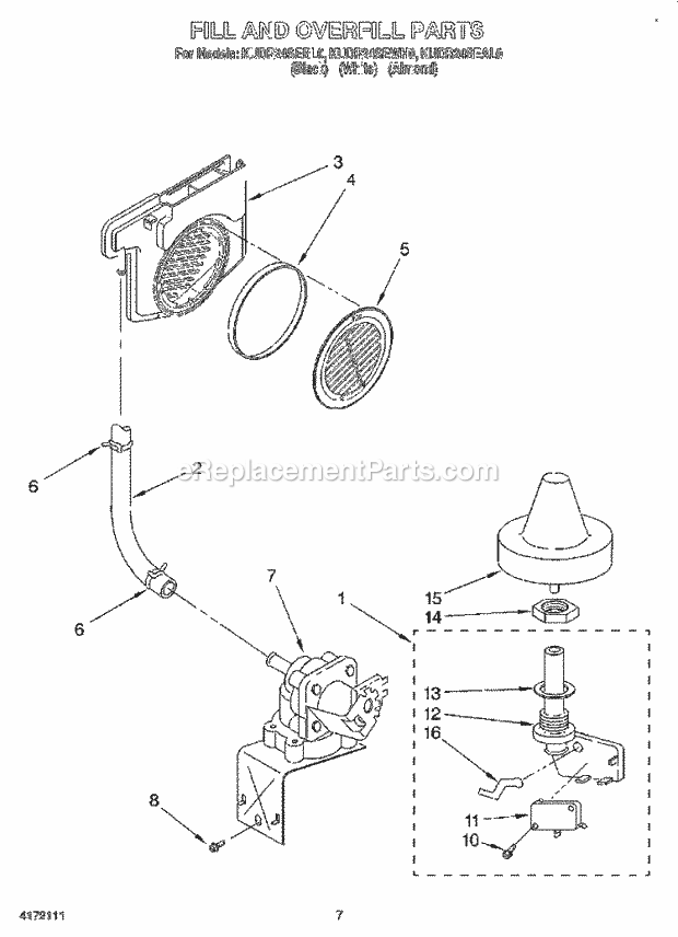 KitchenAid KUDR24SEAL0 Dishwasher Fill and Overfill Diagram