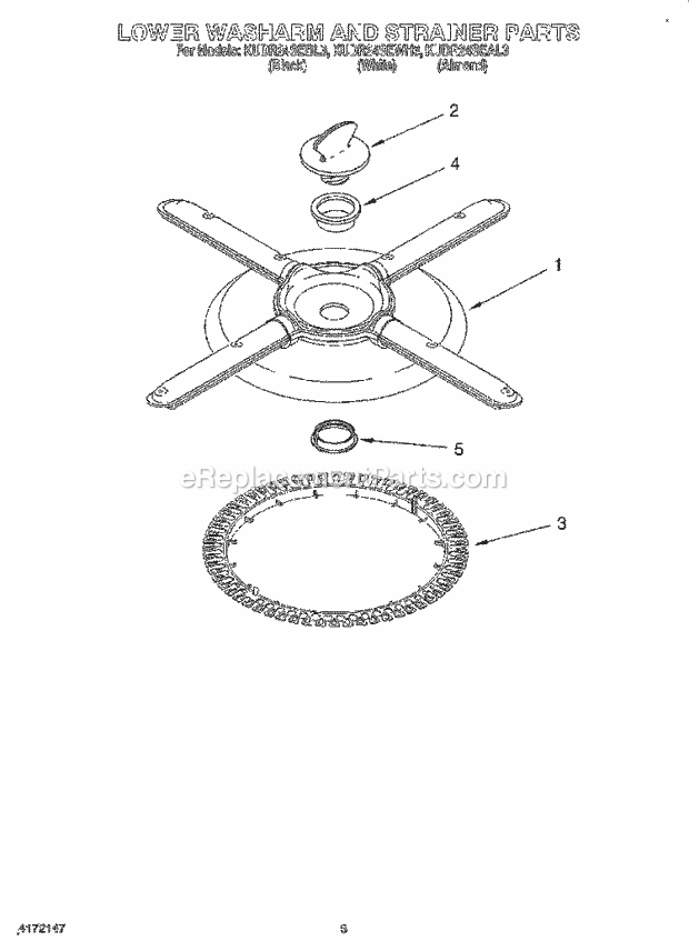 KitchenAid KUDR24SEWH3 Dishwasher Lower Washarm and Strainer Diagram