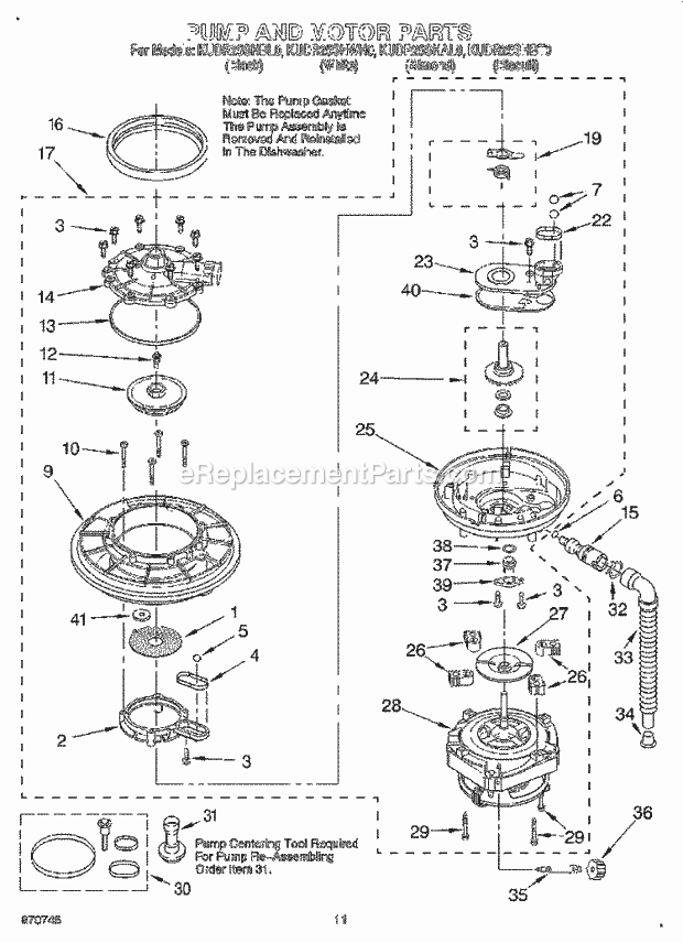 KitchenAid KUDR25SHBL0 Dishwasher Pump and Motor Diagram