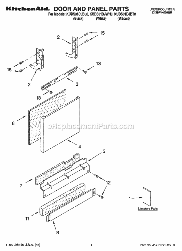 KitchenAid KUDS01DJBL0 Dishwasher Door and Panel Parts Diagram