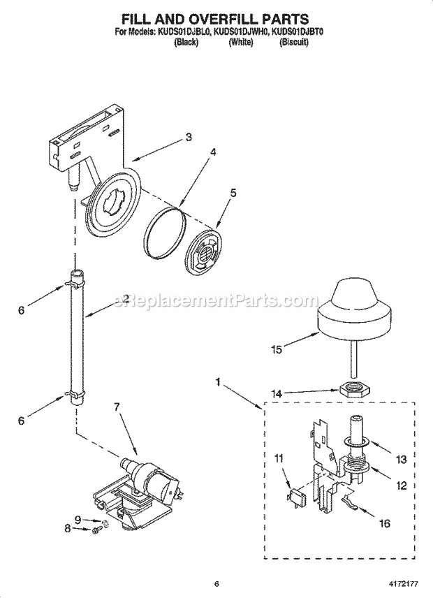 KitchenAid KUDS01DJBL0 Dishwasher Fill and Overfill Parts Diagram