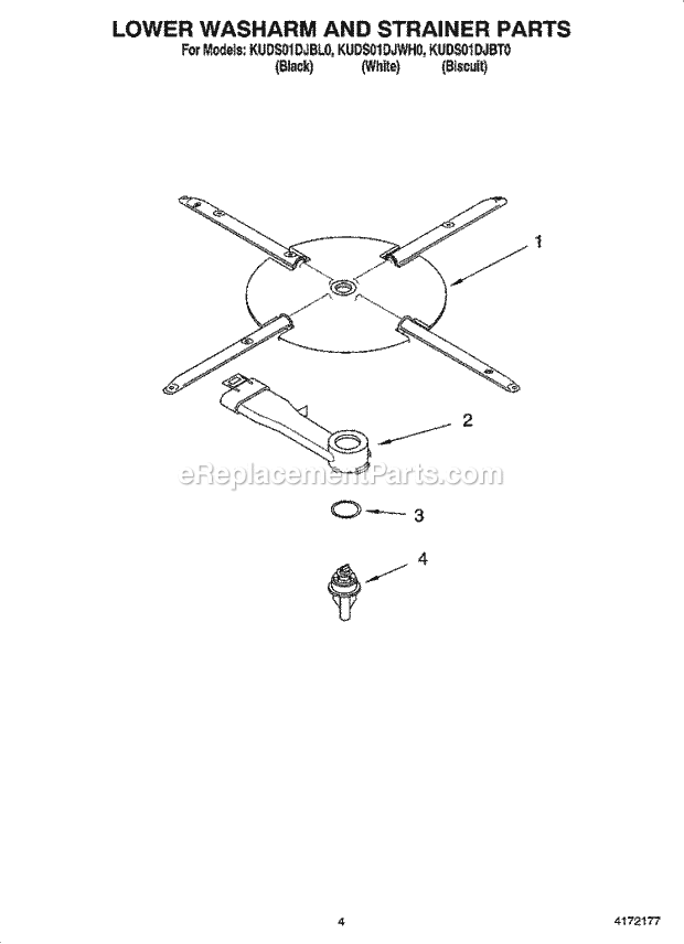 KitchenAid KUDS01DJBL0 Dishwasher Lower Washarm and Strainer Parts Diagram