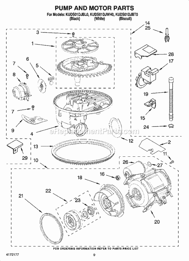 KitchenAid KUDS01DJBL0 Dishwasher Pump and Motor Parts Diagram