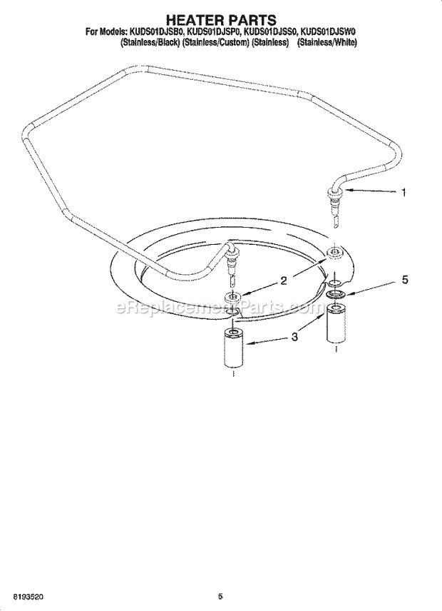 KitchenAid KUDS01DJSP0 Dishwasher Heater Parts Diagram