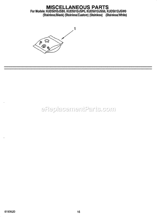 KitchenAid KUDS01DJSP0 Dishwasher Miscellaneous Parts Optional Parts (Not Included) Diagram