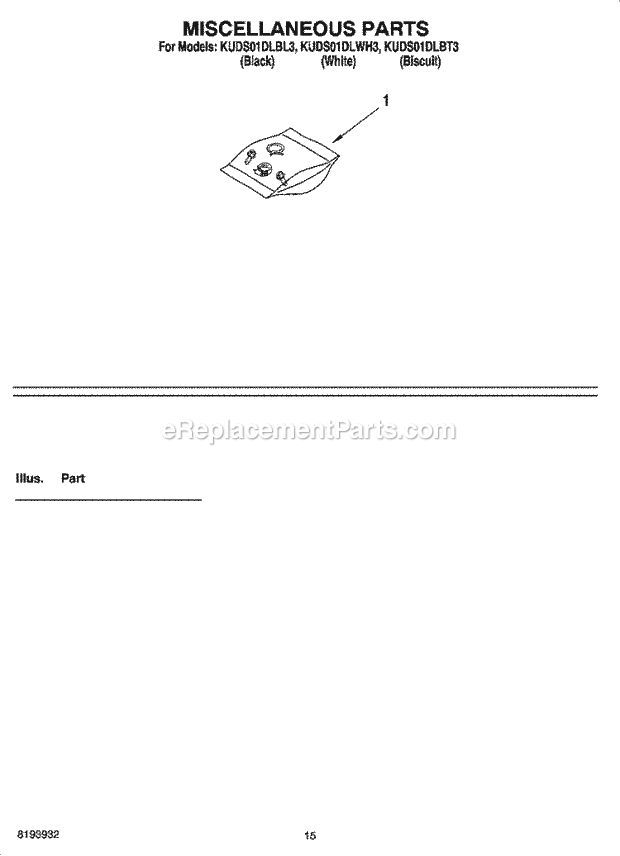 KitchenAid KUDS01DLBT3 Dishwasher Miscellaneous Parts Optional Parts (Not Included) Diagram