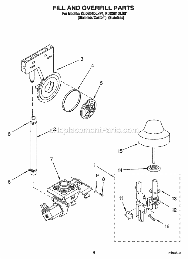 KitchenAid KUDS01DLSP1 Dishwasher Fill and Overfill Parts Diagram