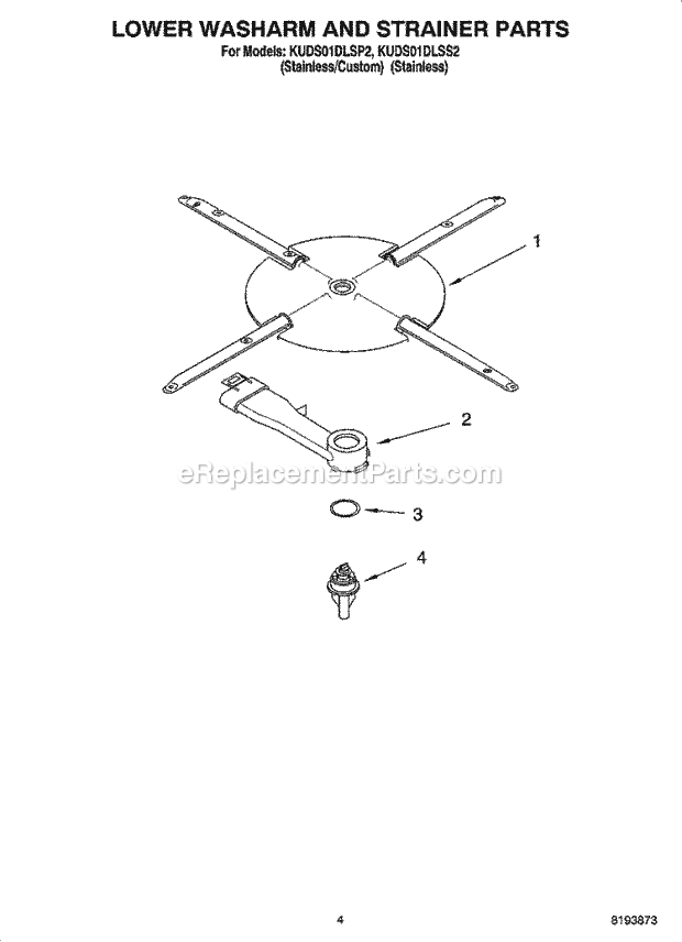 KitchenAid KUDS01DLSP2 Dishwasher Lower Washarm and Strainer Parts Diagram