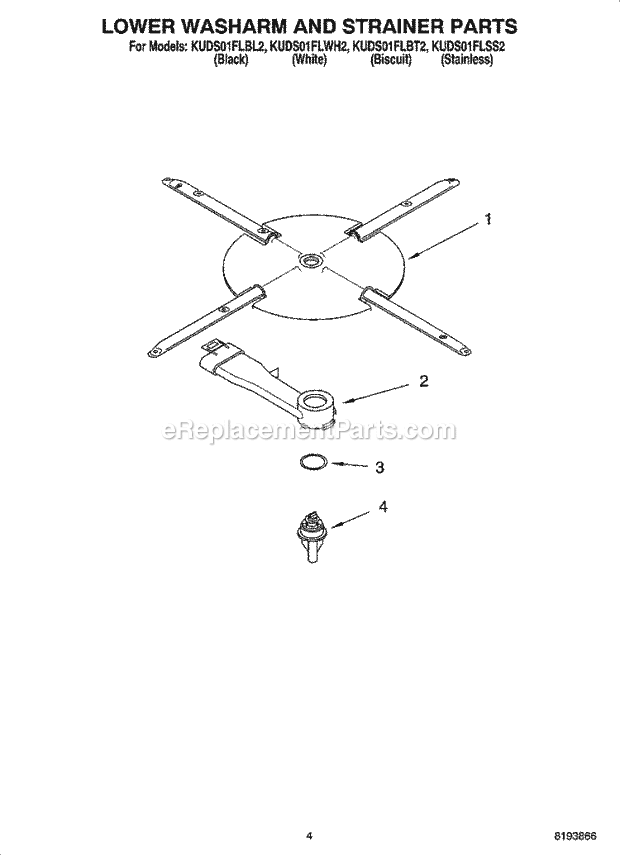 KitchenAid KUDS01FLBT2 Dishwasher Lower Washarm and Strainer Parts Diagram