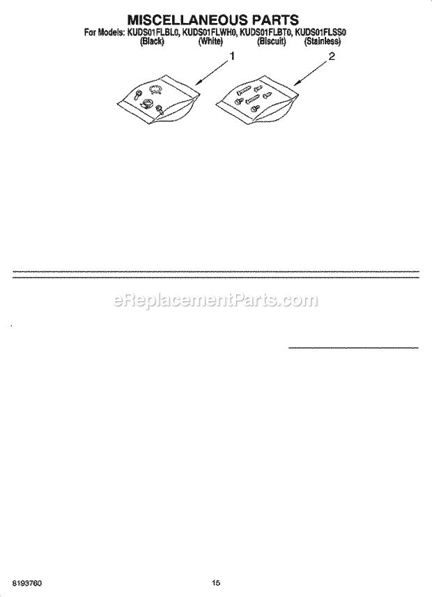 KitchenAid KUDS01FLSS0 Dishwasher Miscellaneous Parts Optional Parts (Not Included) Diagram