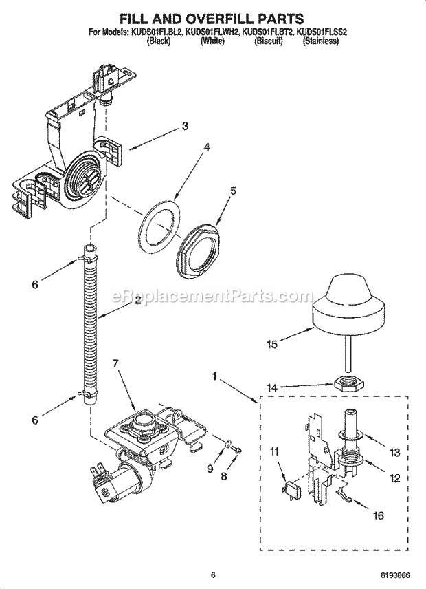 KitchenAid KUDS01FLSS2 Dishwasher Fill and Overfill Parts Diagram