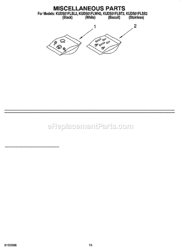 KitchenAid KUDS01FLSS2 Dishwasher Miscellaneous Parts, Optional Parts (Not Included) Diagram