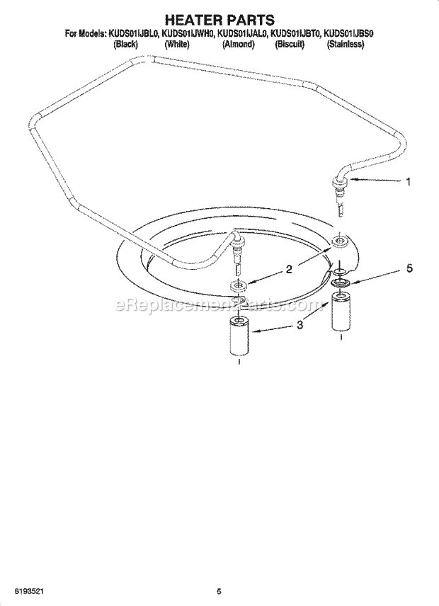 KitchenAid KUDS01IJAL0 Dishwasher Heater Parts Diagram