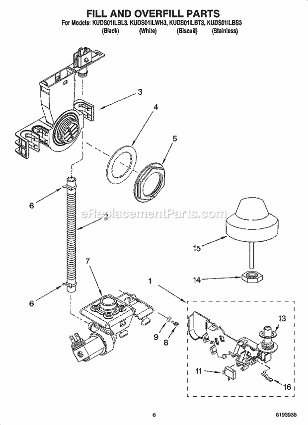 KitchenAid KUDS01ILBL3 Dishwasher Fill and Overfill Parts Diagram