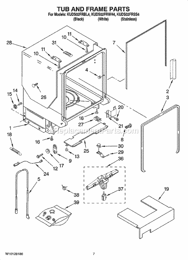 KitchenAid KUDS02FRSS4 Dishwasher Tub and Frame Parts Diagram