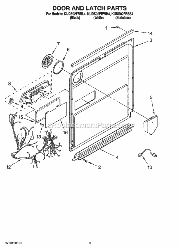 KitchenAid KUDS02FRSS4 Dishwasher Door and Latch Parts Diagram