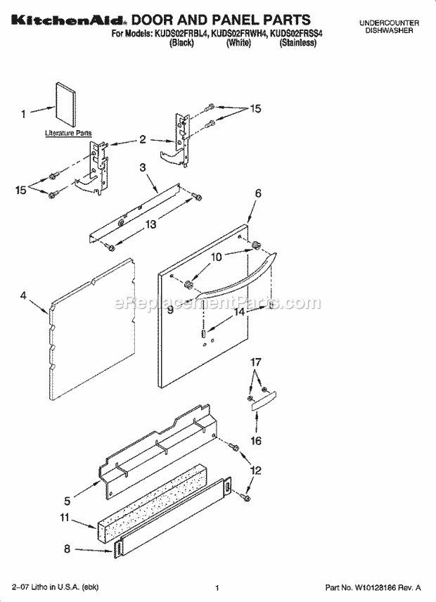 KitchenAid KUDS02FRSS4 Dishwasher Door and Panel Parts Diagram