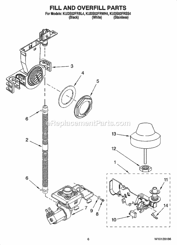 KitchenAid KUDS02FRSS4 Dishwasher Fill and Overfill Parts Diagram