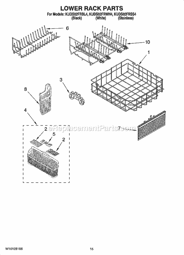 KitchenAid KUDS02FRSS4 Dishwasher Lower Rack Parts, Optional Parts (Not Included) Diagram