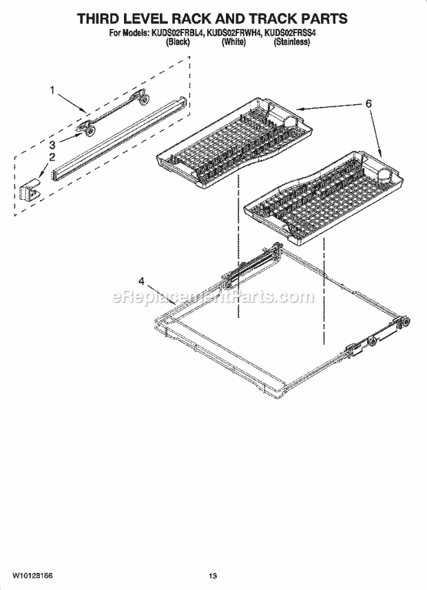 KitchenAid KUDS02FRSS4 Dishwasher Third Level Rack and Track Parts Diagram