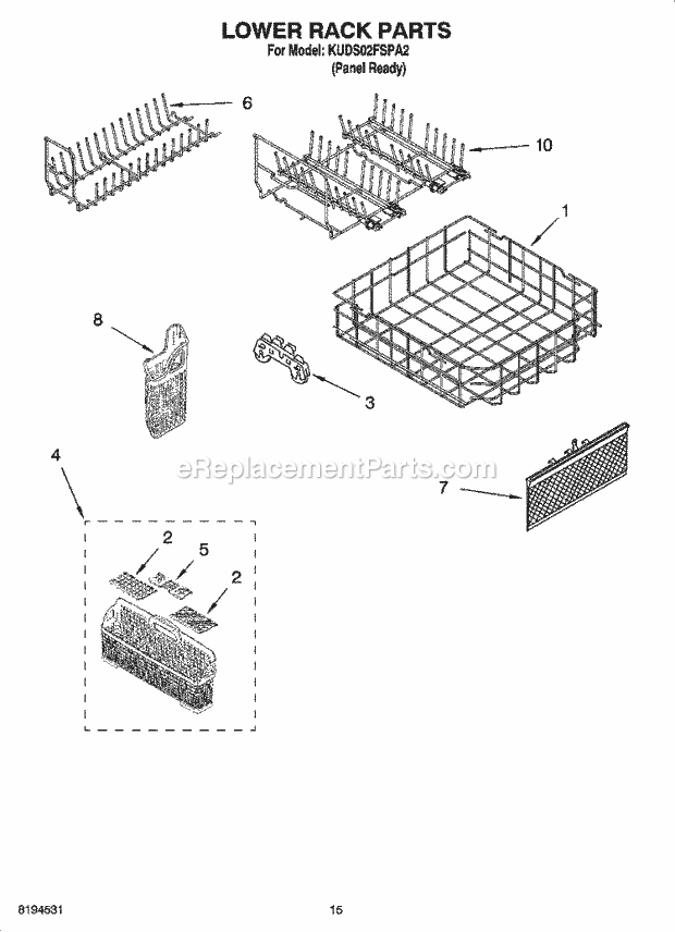 KitchenAid KUDS02FSPA2 Dishwasher Lower Rack Parts, Optional Parts (Not Included) Diagram