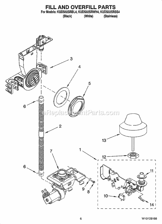 KitchenAid KUDS02SRSS4 Dishwasher Fill and Overfill Parts Diagram