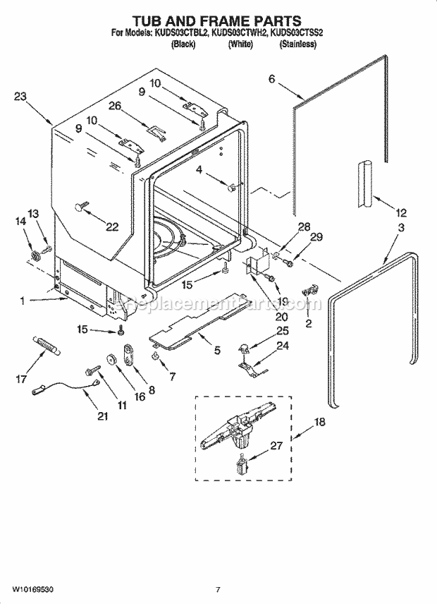 KitchenAid KUDS03CTSS2 Dishwasher Tub and Frame Parts Diagram