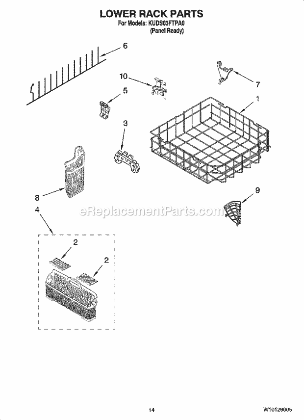KitchenAid KUDS03FTPA0 Dishwasher Lower Rack Parts, Optional Parts (Not Included) Diagram