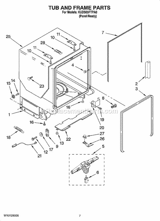 KitchenAid KUDS03FTPA0 Dishwasher Tub and Frame Parts Diagram