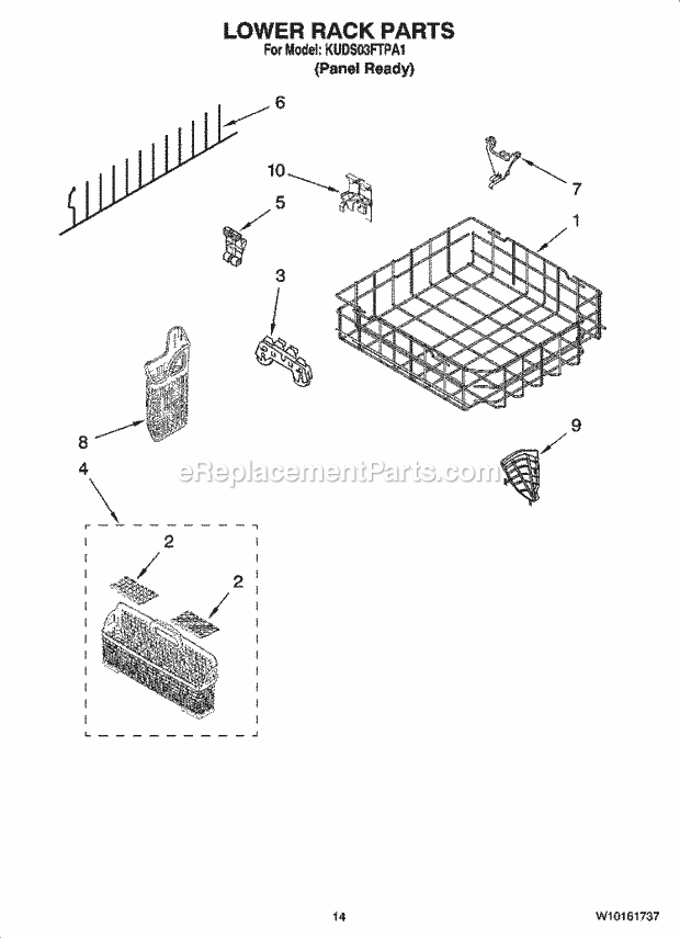 KitchenAid KUDS03FTPA1 Dishwasher Lower Rack Parts, Optional Parts (Not Included) Diagram