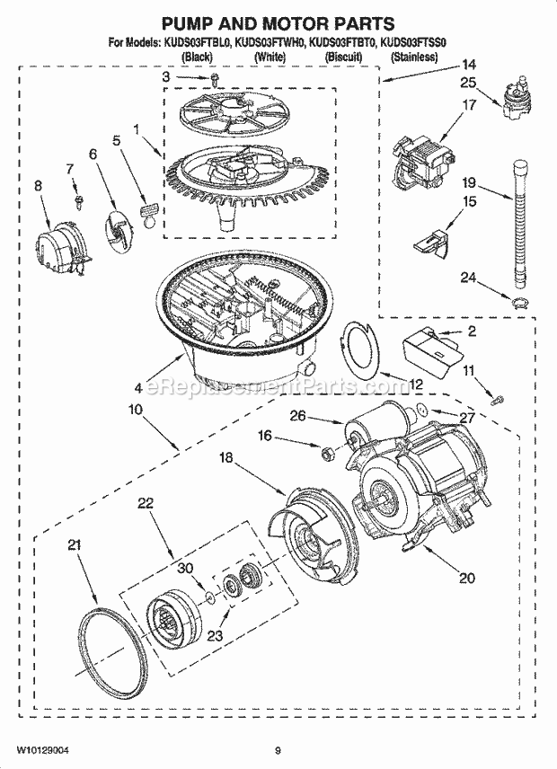 KitchenAid KUDS03FTSS0 Dishwasher Pump and Motor Parts Diagram