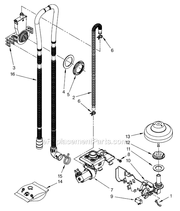 KitchenAid KUDS03FTWH0 (White) Undercounter Dishwasher Fill_Drain_And_Overfill_Parts Diagram