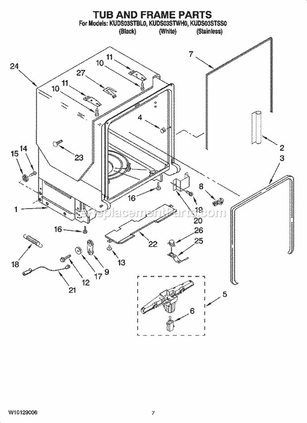 KitchenAid KUDS03STSS0 Dishwasher Tub and Frame Parts Diagram