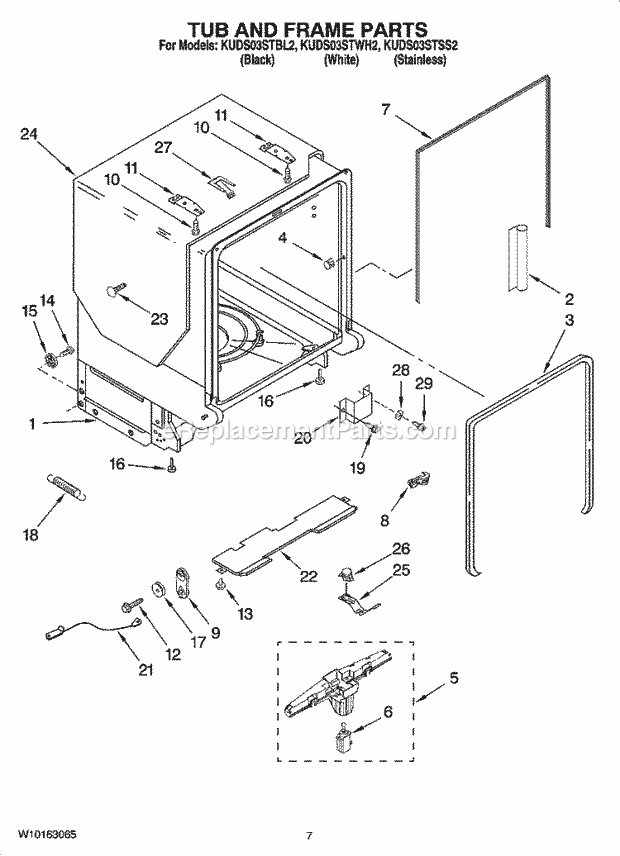 KitchenAid KUDS03STWH2 Dishwasher Tub and Frame Parts Diagram