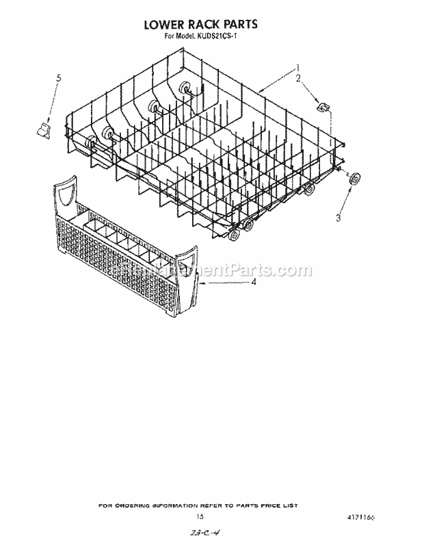 KitchenAid KUDS21CS1 Dishwasher Lower Rack, Door and Latch Diagram