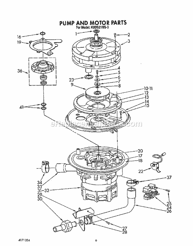 KitchenAid KUDS21MS3 Dishwasher Pump and Motor Diagram