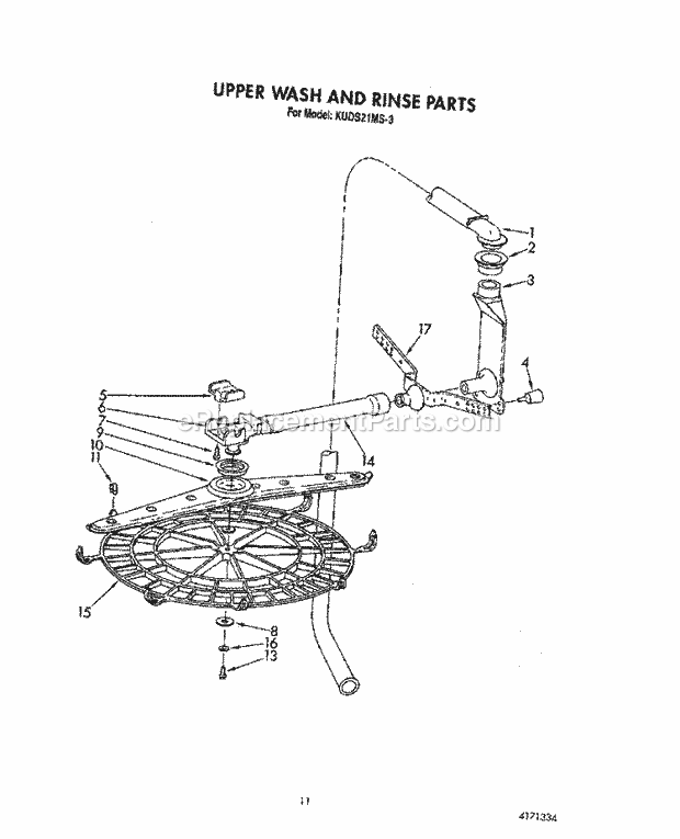 KitchenAid KUDS21MS3 Dishwasher Upper Wash and Rinse Diagram