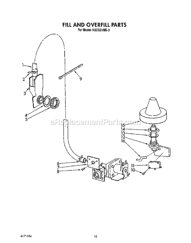 KitchenAid KUDS21MS3 Dishwasher Fill and Overfill Diagram