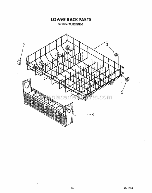 KitchenAid KUDS21MS3 Dishwasher Lower Rack Diagram