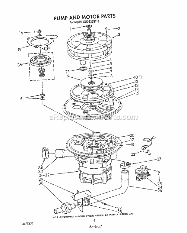 KitchenAid KUDS220ST0 Dishwasher Pump and Motor Diagram