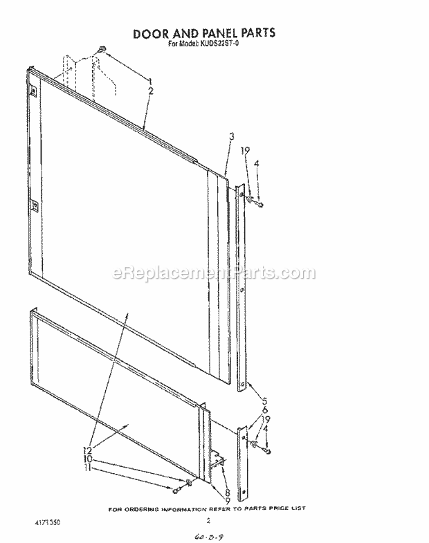 KitchenAid KUDS220ST0 Dishwasher Door and Panel Diagram