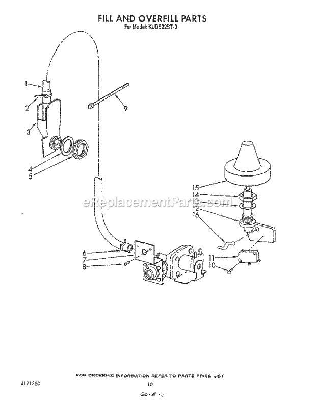 KitchenAid KUDS220ST0 Dishwasher Fill and Overfill Diagram